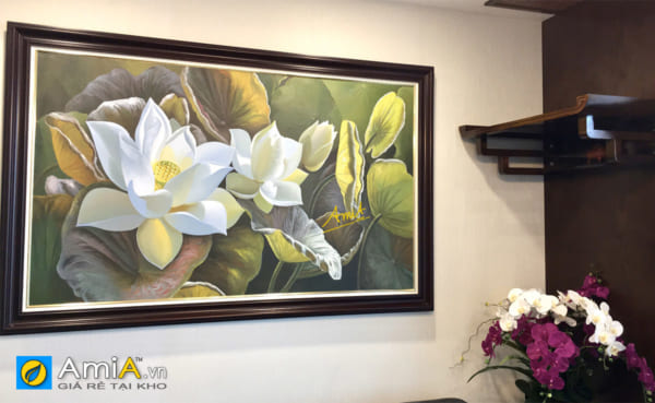 Hình ảnh Tranh sơn dầu hoa sen treo tường phòng khách ý nghĩa mã tsd 522