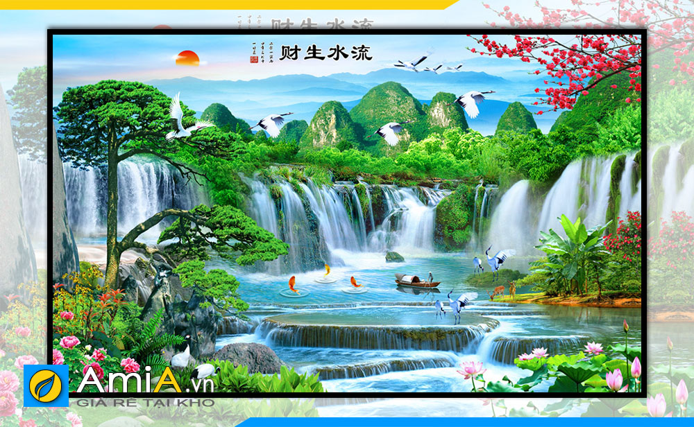 Hình ảnh Tranh thác nước Trung Quốc đẹp treo tường ý nghĩa OP17274925