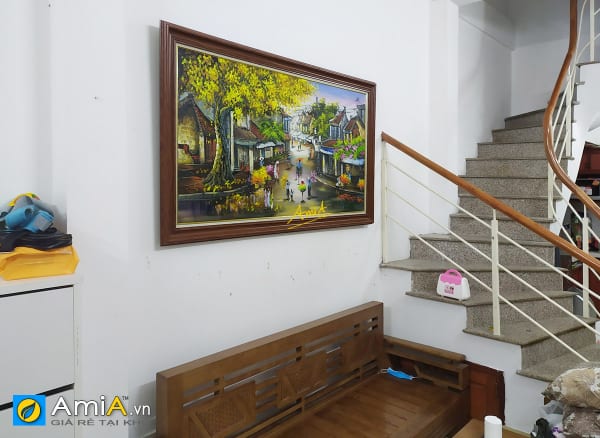 Hình ảnh Tranh treo phòng khách đẹp phố cổ Hà Nội xưa vẽ sơn dầu mã tsd 521