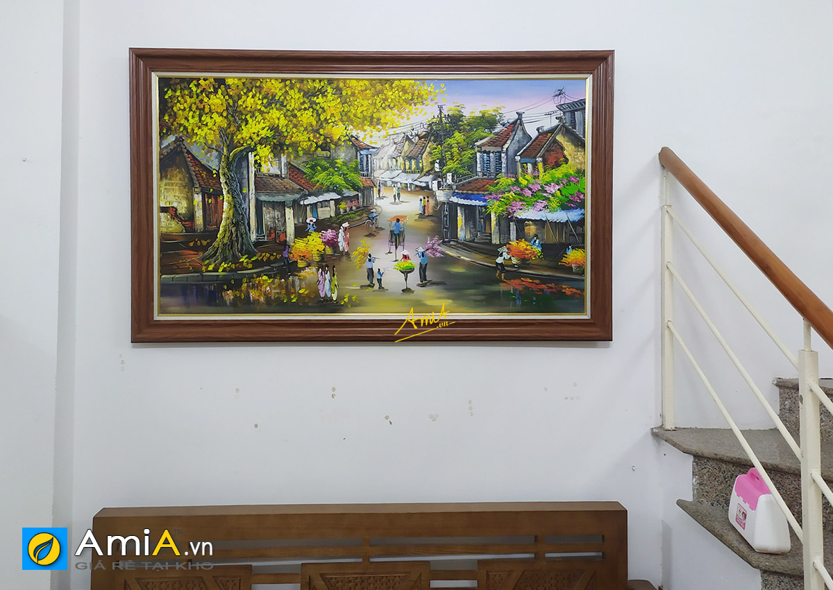 Hình ảnh Tranh treo tường phòng khách phố Hà Nội xưa vẽ sơn dầu mã tsd 521