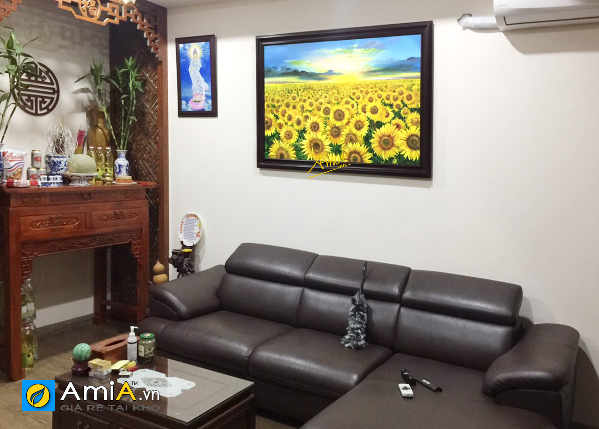 Hình ảnh Tranh vẽ sơn dầu cánh đồng hoa hướng dương treo phòng khách mã tsd 429a