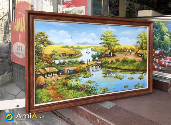 Hình ảnh Tranh vẽ sơn dầu làng quê Việt Nam đẹp mã TSD 555