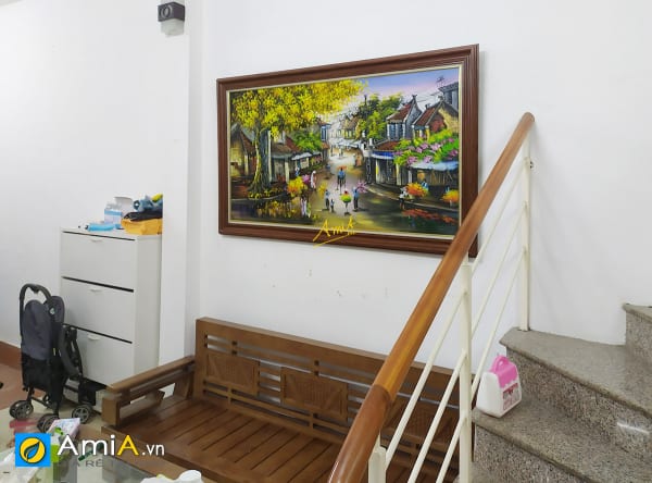 Hình ảnh Tranh vẽ sơn dầu phố cổ Hà Nội xưa treo phòng khách mã tsd 521