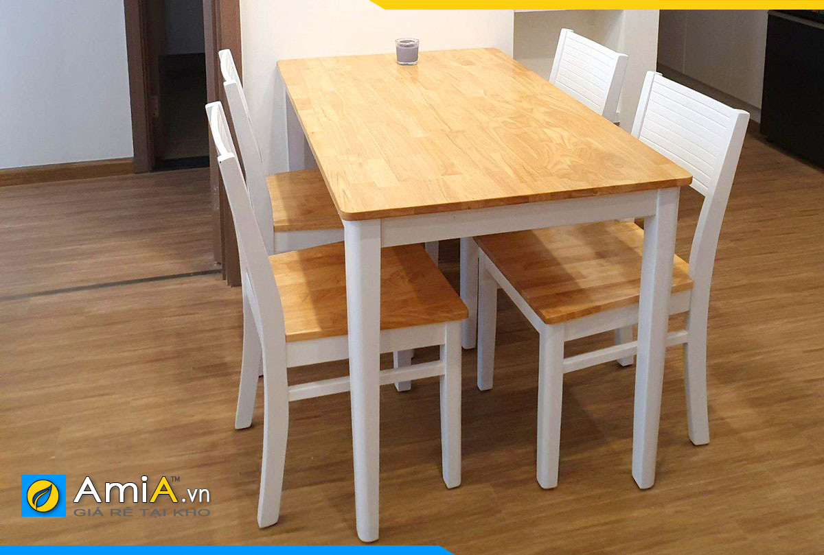 Hình ảnh Bộ bàn ăn gỗ sồi đẹp 4 ghế cho phòng ăn nhà bếp đẹp hiện đại