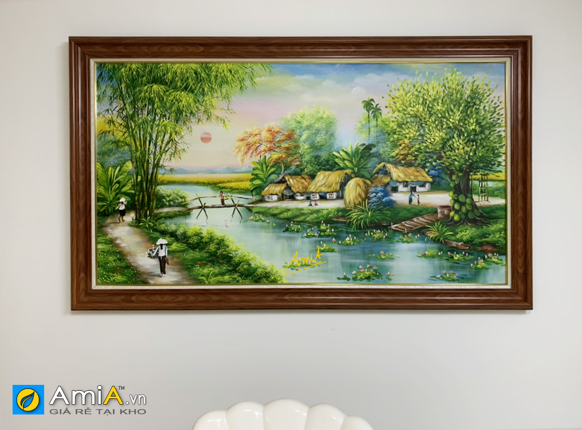 Hình ảnh Bức tranh phong cảnh làng quê Việt Nam vẽ sơn dầu treo tường phòng ăn mã TSD 552