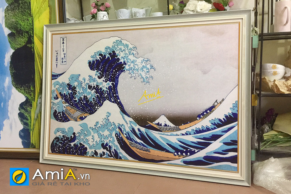 Hình ảnh Bức tranh sóng lừng chủ đề Nhật Bản treo tường phòng Sếp Nhật Bản mã AmiA 1546