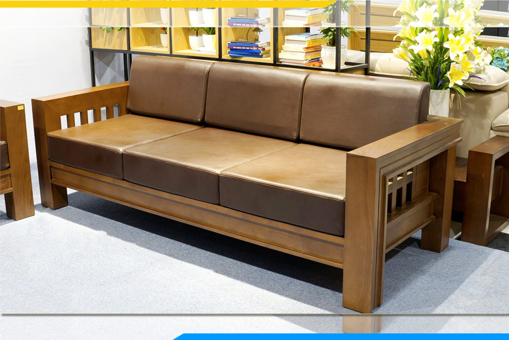 hình ảnh sofa văng gỗ óc chó 3 chỗ ngồi hiện đại 