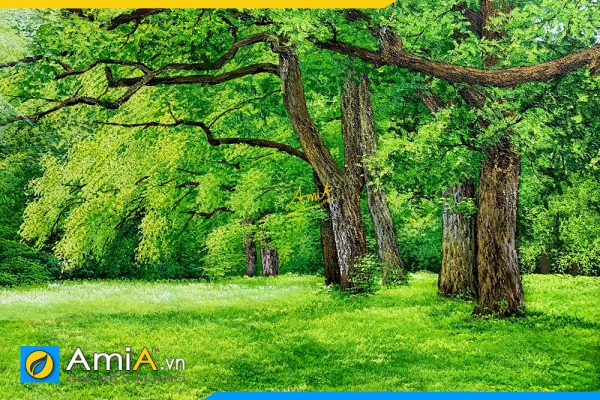 Hình ảnh Chụp chi tiết bức tranh sơn dầu phong cảnh rừng cây AmiA TSD 591