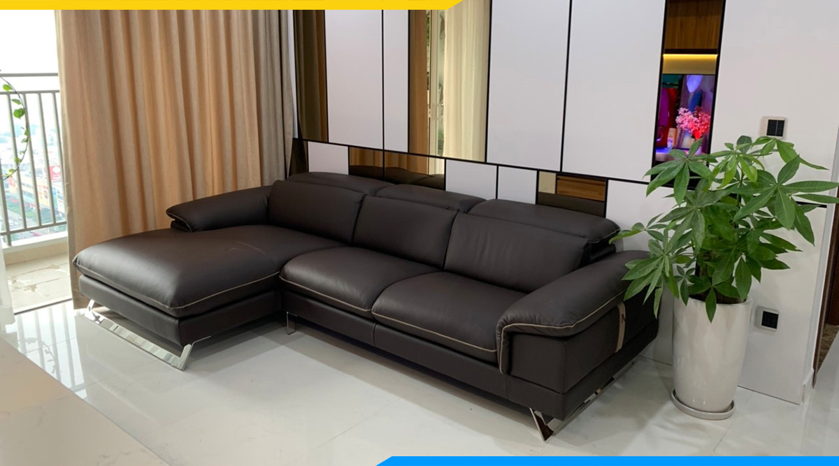 Mẫu ghế sofa góc dài 2m8 chiều dài chất liệu bọc da tạo sự sang chảnh cho ngôi nhà của bạn