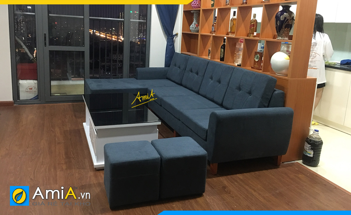 Mẫu sofa góc vải nỉ trẻ trung kích thước lớn cho không gian nhà bạn với màu xanh hợp mệnh Thủy