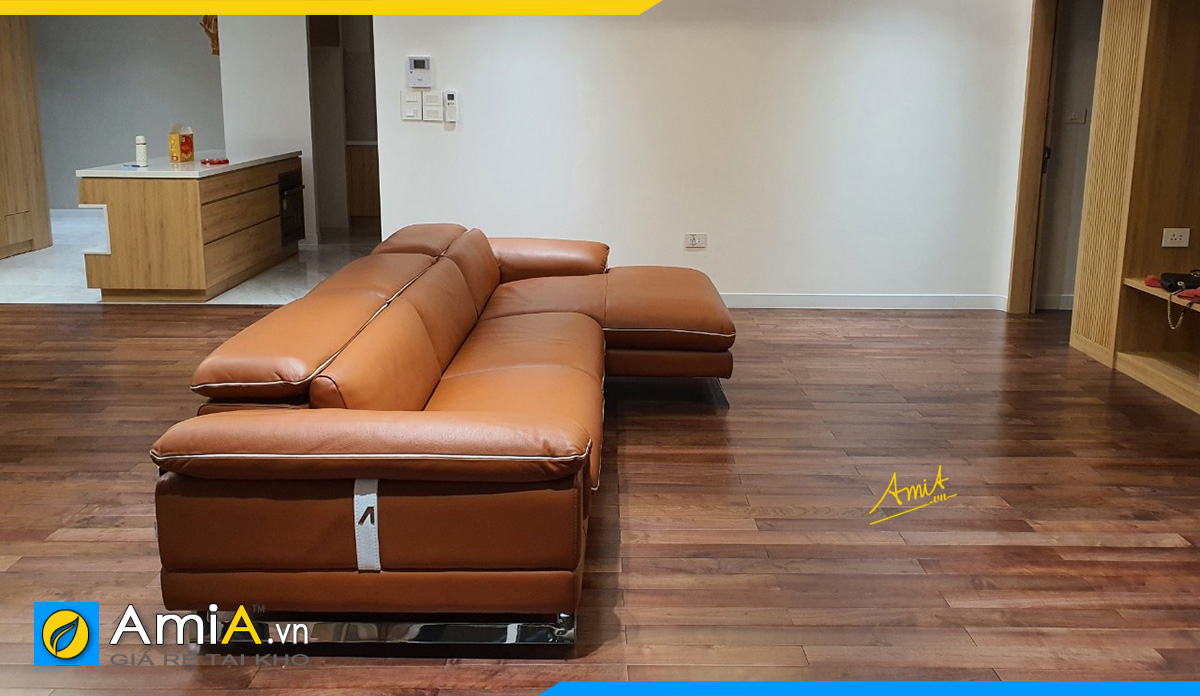 Bộ ghế sofa góc phòng khách rộng đẹp hiện đại làm từ chất liệu da cao cấp