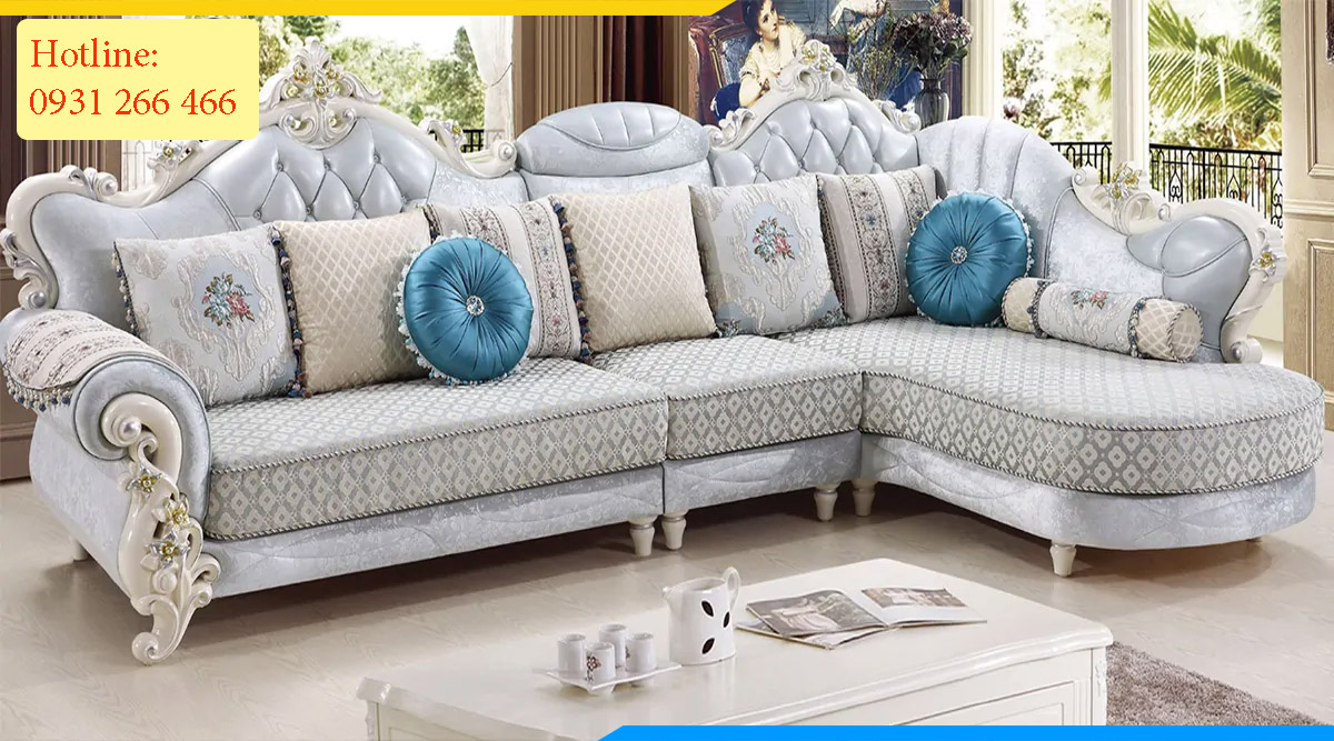 Ghế sofa góc tân cổ điển thiết kế mềm mại uốn lượn
