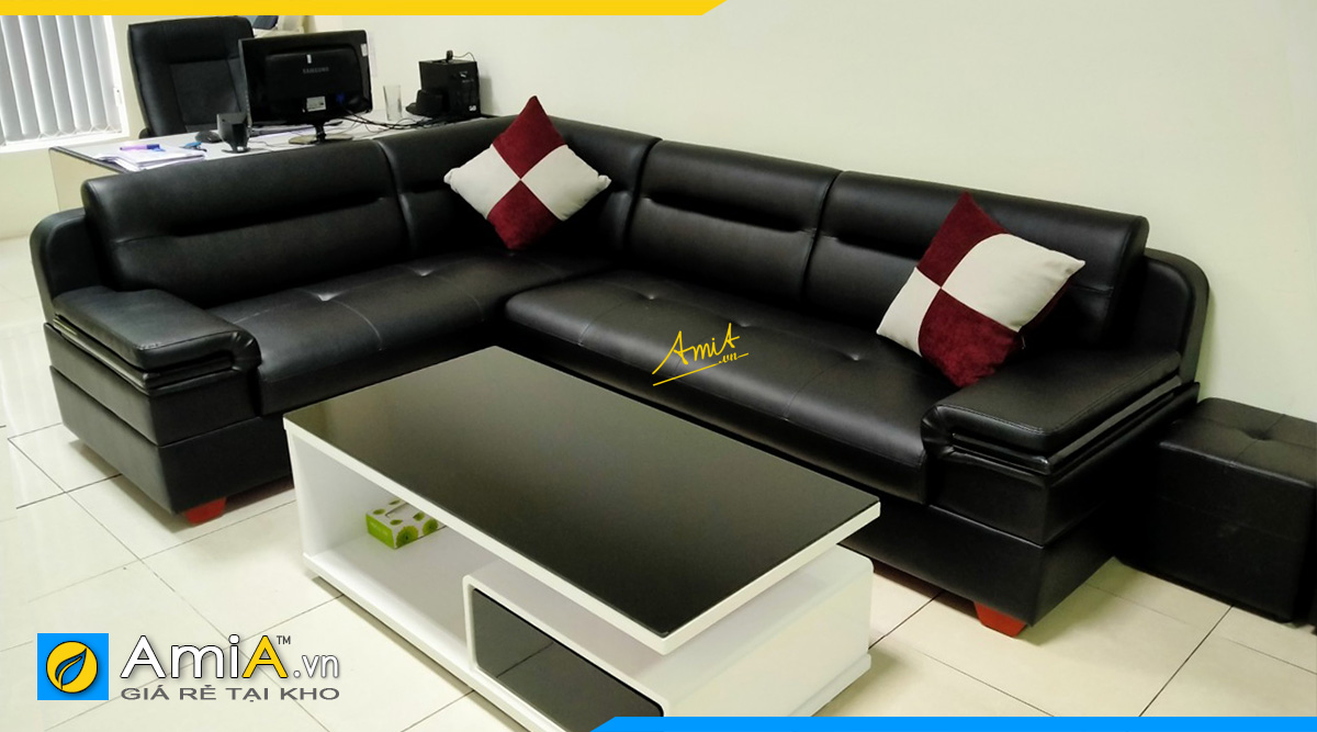 Mẫu sofa góc da màu đen sang trọng kê phòng làm việc khách hàng đặt làm tại AmiA