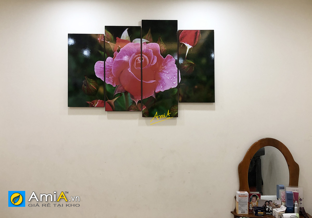 Hình ảnh Tranh hoa hồng treo tường phòng ngủ đẹp lãng mạn