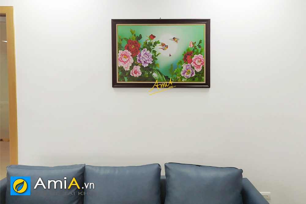 Hình ảnh Tranh hoa mẫu đơn treo tường khu vực ghế chờ văn phòng công ty mã AMiA 1609