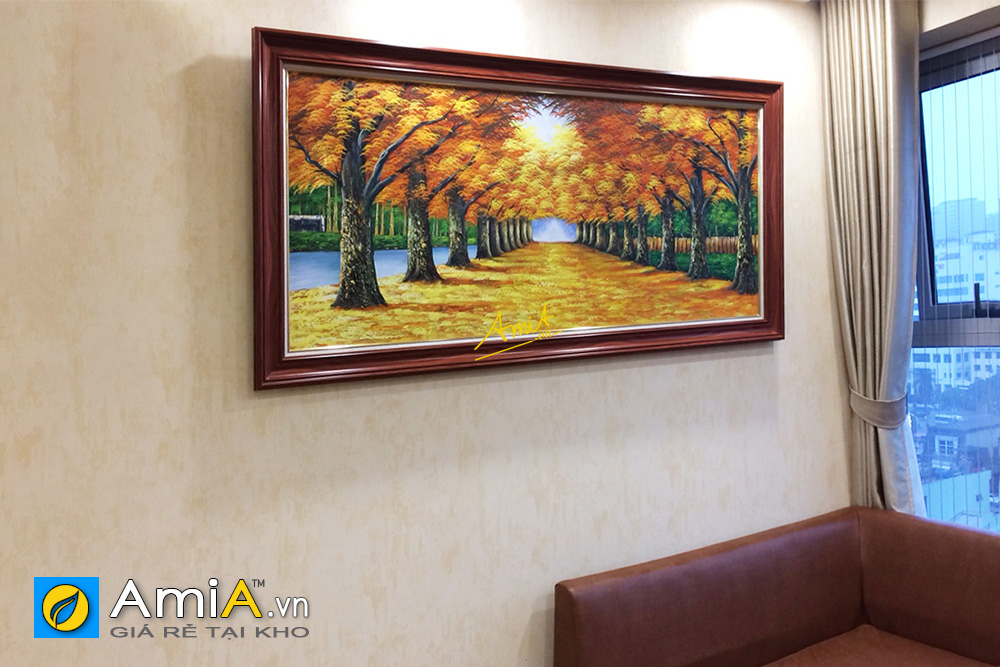 Hình ảnh Tranh treo phòng Sếp Hàn Quốc đẹp hàng cây lá vàng mùa thu mã AmiA 1580