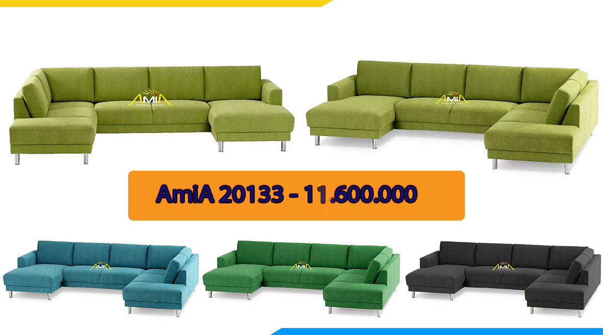 Sofa góc chữ U chất liệu vải nỉ trẻ trung năng động rất thích hợp cho không gian hiện đại