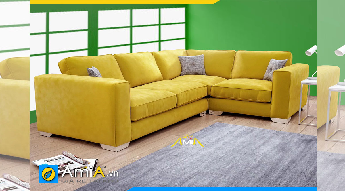 Mẫu sofa góc chữ V màu vàng nổi bật giữa căn phòng