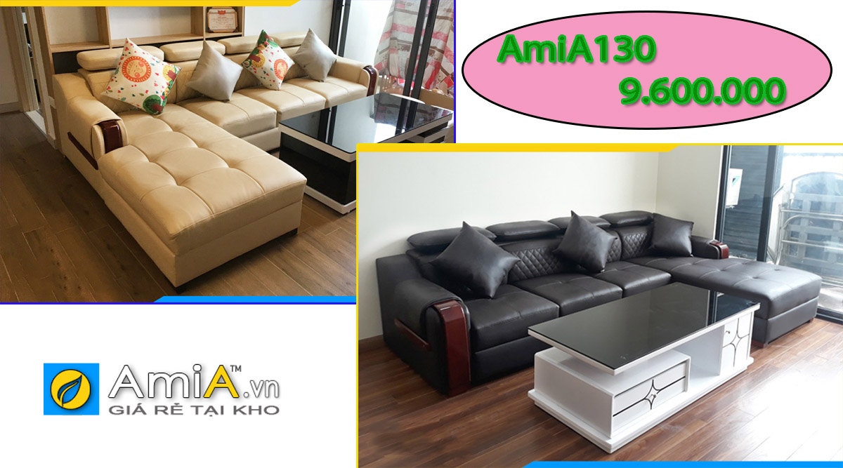 Hình ảnh thực tế mẫu ghế sofa góc đẹp bọc da nhiều màu sắc tại AmiA