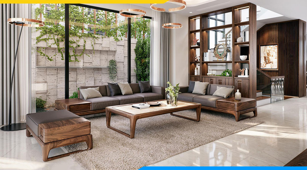Bàn ghế sofa gỗ cho nhà vườn biệt thự diện tích rộng