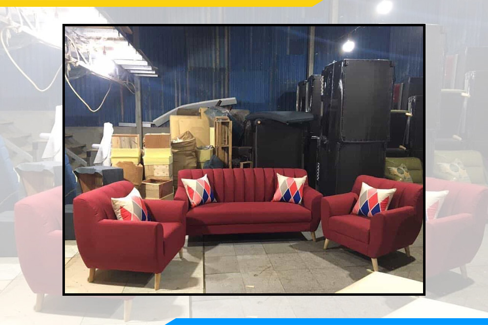 Hình ảnh Bộ ghế sofa nỉ đẹp hiện đại làm theo yêu cầu tone màu đỏ cho quán cafe