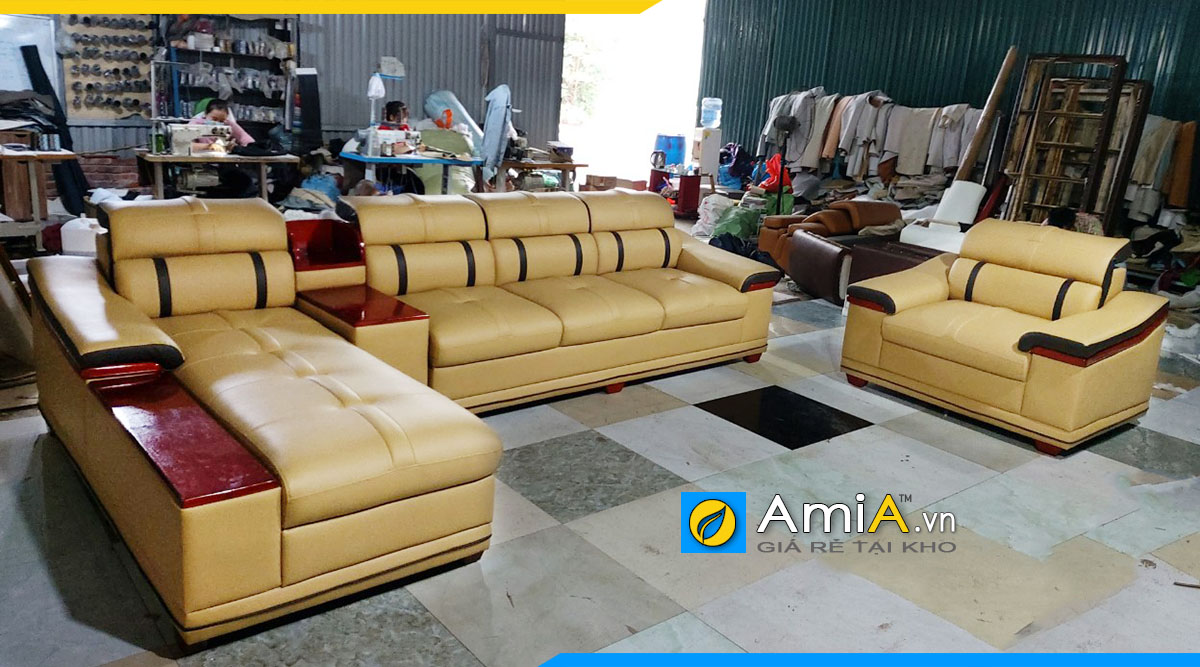 Bộ ghế sofa góc đẹp khách hàng đặt làm tại AmiA- Hình ảnh bộ ghế tại xưởng trước khi bàn giao cho khách
