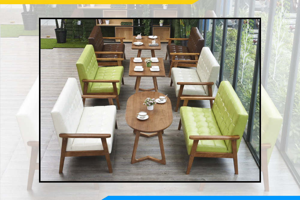 Hình ảnh Ghế sofa văng da gỗ hiện đại cho quán cafe đẹp