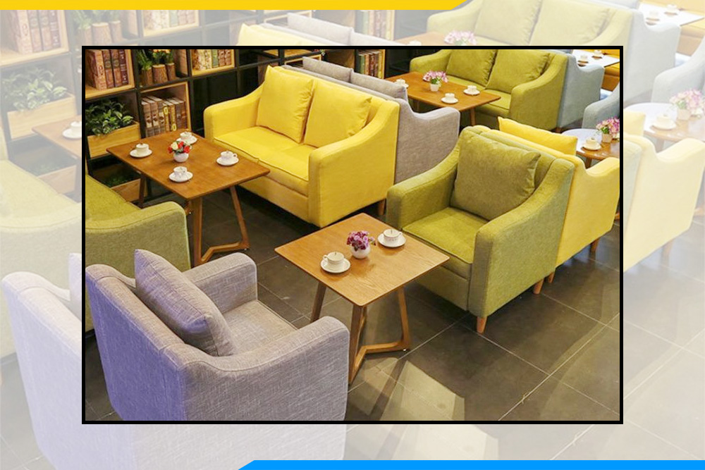 Hình ảnh Ghế sofa văng nỉ đơn nỉ đôi cho quán cafe đẹp màu sắc tươi sáng