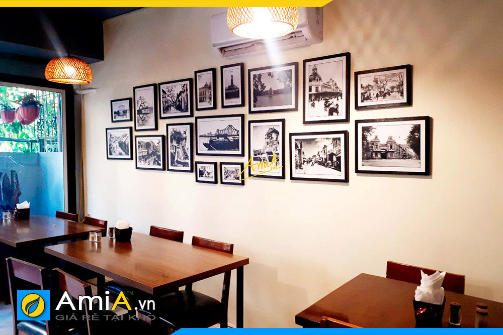 Hình ảnh Khung tranh đen trắng trang trí tường quán cafe đẹp sang trọng
