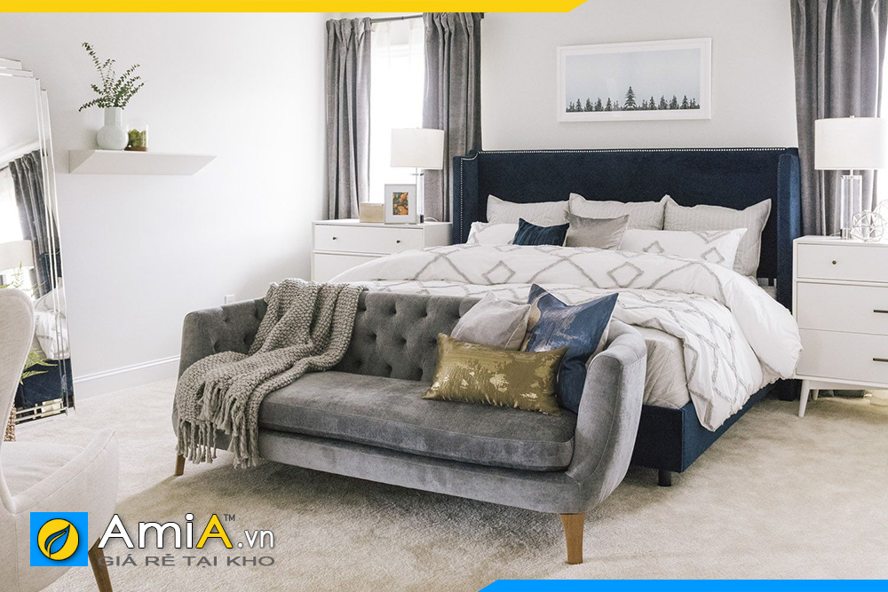 hình ảnh sofa văng nỉ màu xám đẹp kê phòng ngủ hiện đại 