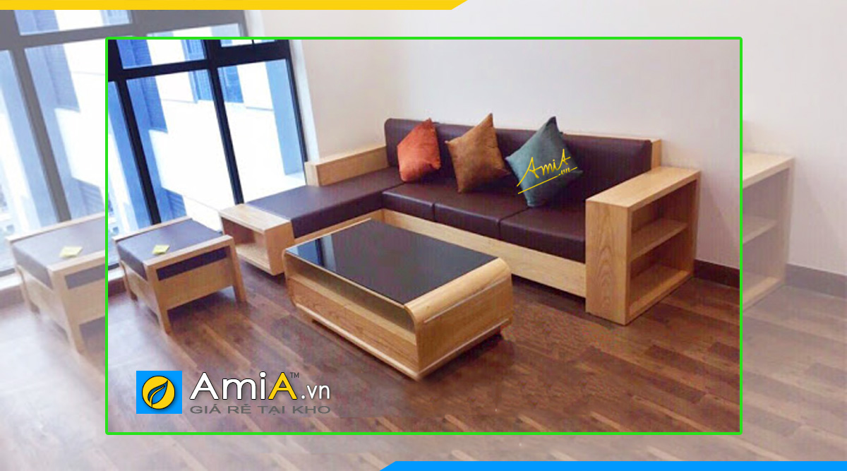 sofa góc chữ L bằng gỗ cho nhà chung cư