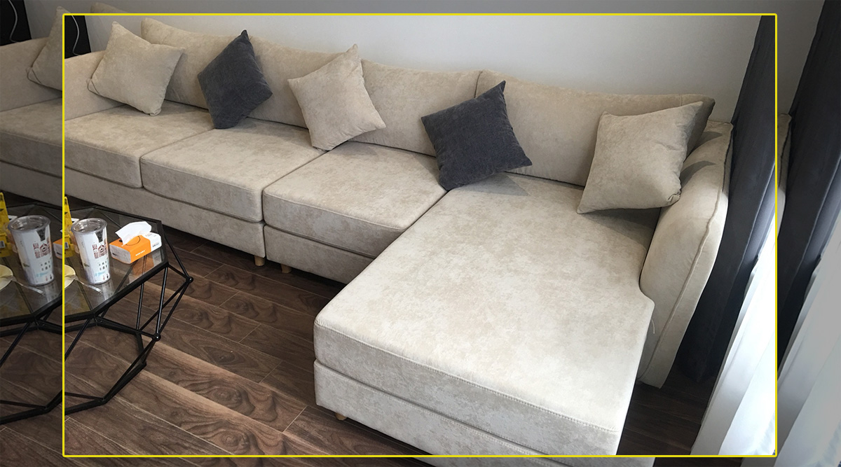 Sofa góc giá rẻ Nam Từ Liêm - khách đặt làm bộ sofa góc vải nỉ theo yêu cầu riêng