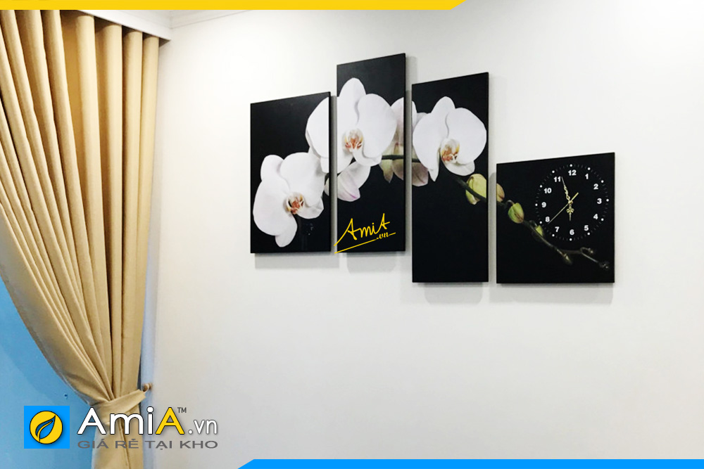 Hình ảnh Tranh đồng hồ hoa lan trắng treo tường spa thẩm mỹ viện AmiA 199