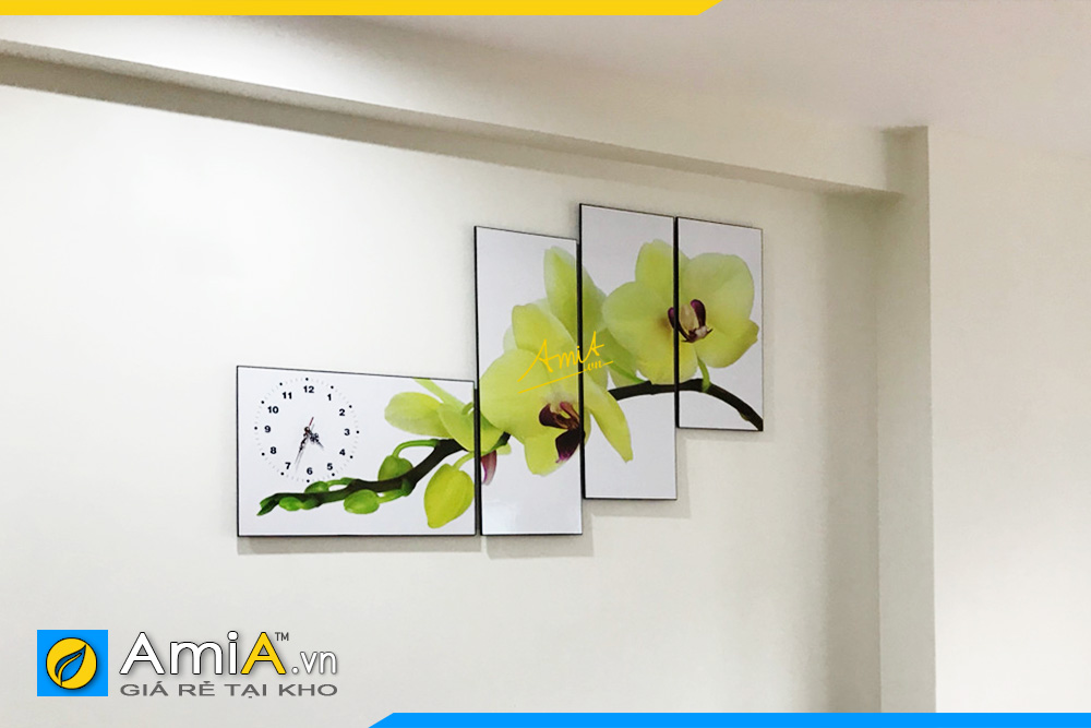Hình ảnh Tranh hoa lan xanh đồng hồ đẹp treo tường hiện đại mã AmiA 196