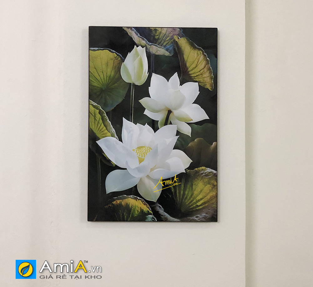 Hình ảnh Tranh hoa sen trắng khổ đứng trang trí văn phòng làm việc đẹp ý nghĩa