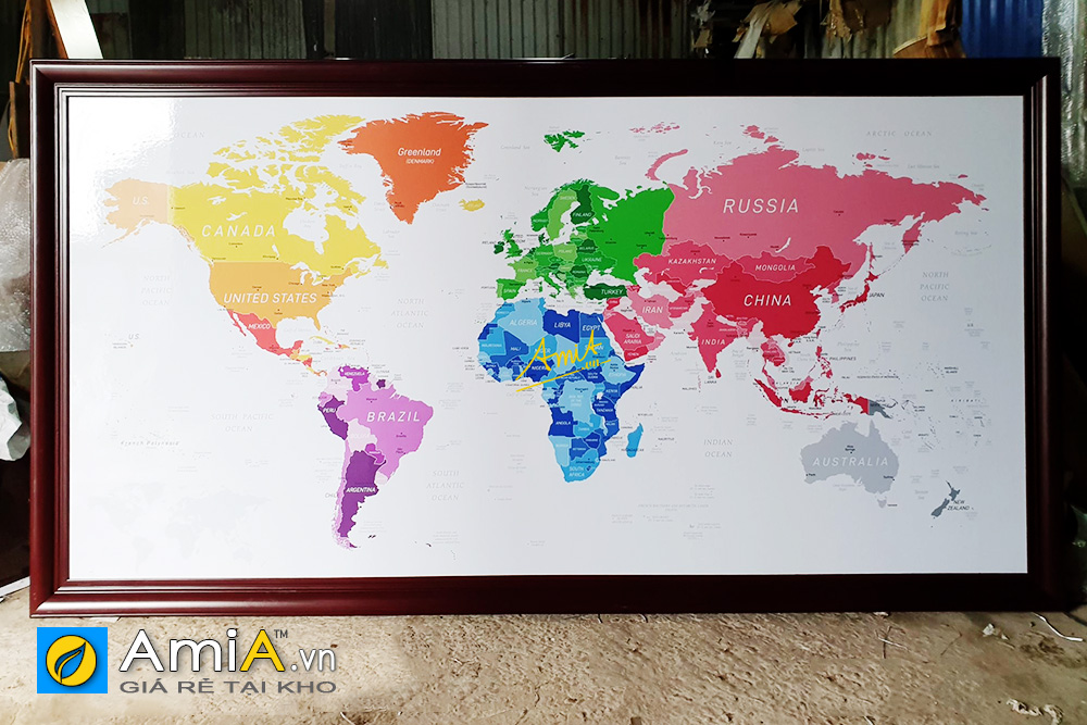 Hình ảnh Tranh nghệ thuật bản đồ thế giới màu sắc sinh động đặt làm theo yêu cầu