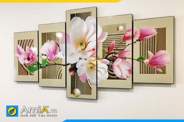 Hình ảnh Bộ tranh hoa mộc lan treo tường phòng khách đẹp AmiA 500