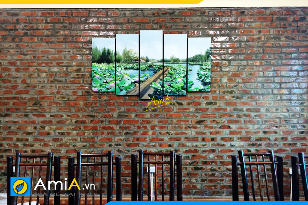 Hình ảnh Bộ tranh phong cảnh hồ sen treo tường nhà hàng quán ăn đẹp mã AmiA 1263