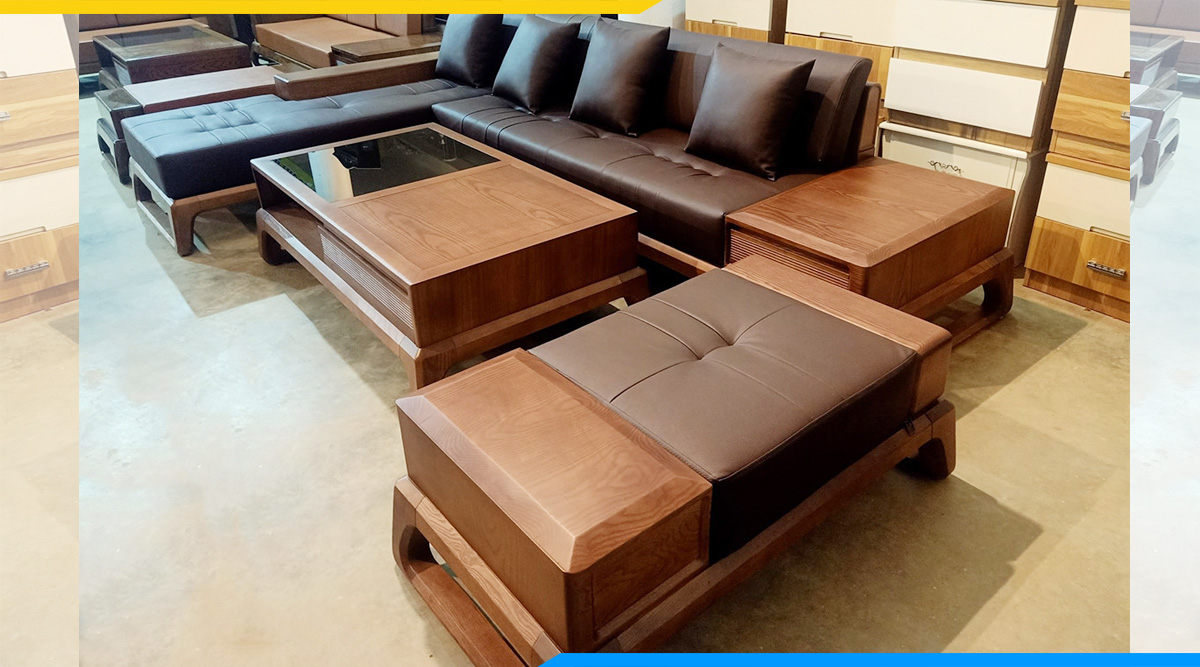 Sofa gỗ góc L màu nâu