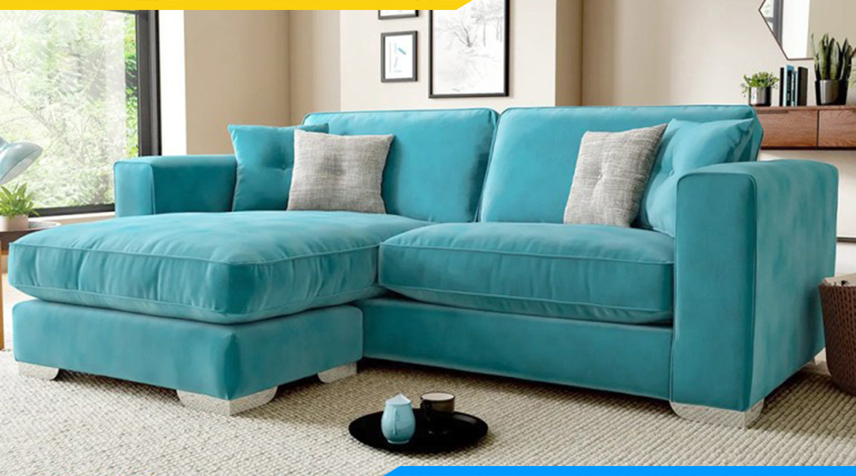 sofa góc màu xanh dương