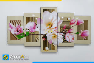 Hình ảnh Tranh hoa trang trí tường phòng khách đẹp ghép bộ 5 tấm AmiA 500
