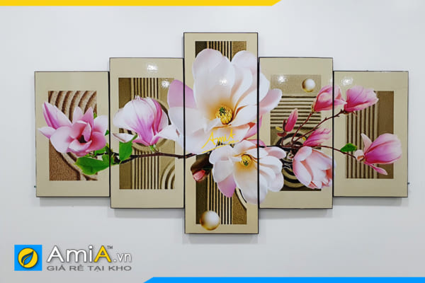 Hình ảnh Tranh hoa trang trí tường phòng khách đẹp ghép bộ 5 tấm AmiA 500