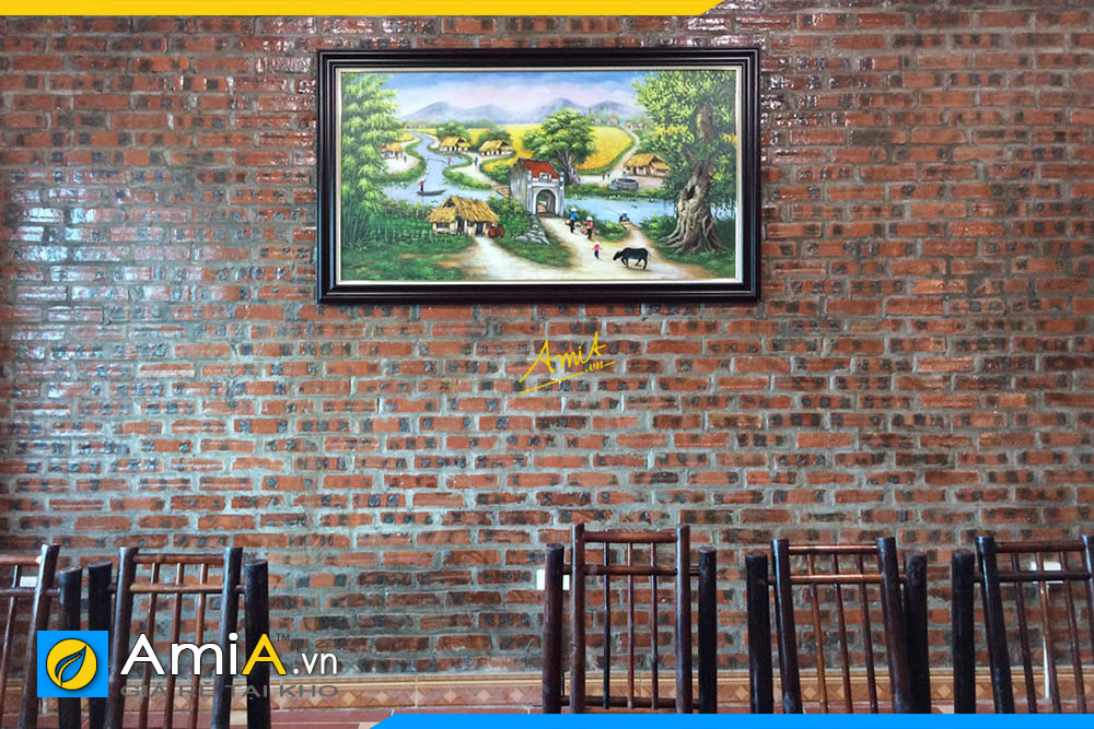 Hình ảnh Tranh làng quê Việt Nam treo trong nhà hàng truyền thống tường gạch mã TSD 378