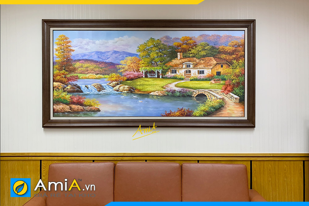 Hình ảnh Tranh phòng khách tân cổ điển ngôi nhà hạnh phúc vẽ sơn dầu