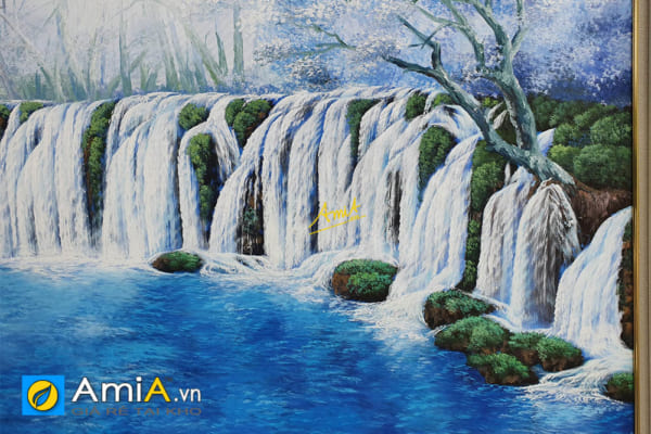 Hình anh Tranh sơn dầu thác nước đẹp ý nghĩa phong thủy nước chảy tiền tài AmiA TSD TN01