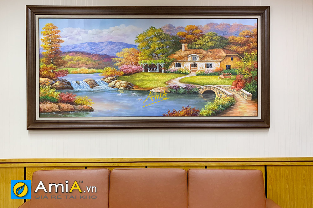 Hình ảnh Tranh treo tường phòng khách đẹp cho ghế sofa màu nâu AmiA TSD 405