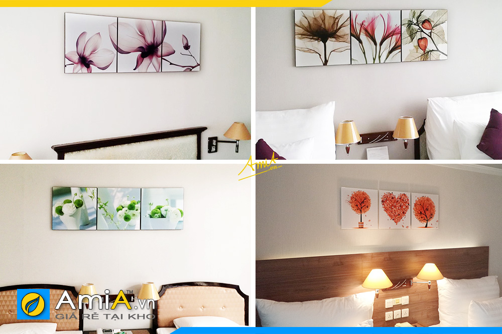 Hình ảnh Các mẫu tranh hoa lá trang trí tường phòng ngủ khách sạn đẹp