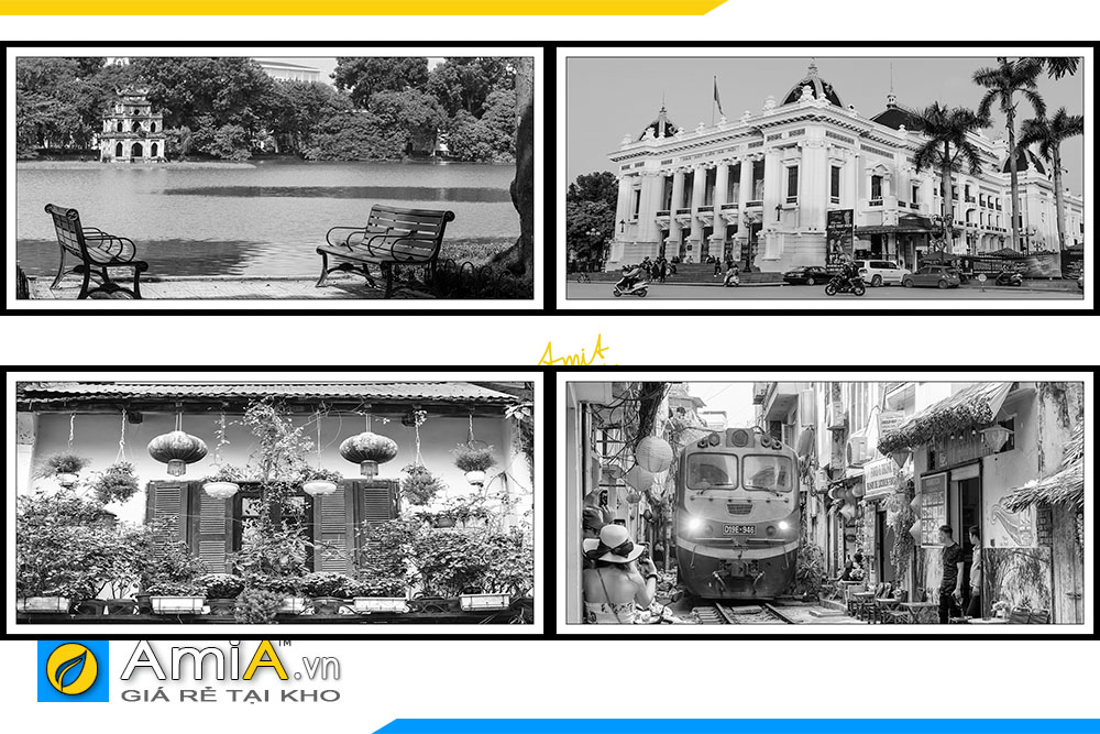 Hình ảnh Tranh về Hà Nội đặt làm tranh đen trắng treo khách sạn nhà nghỉ