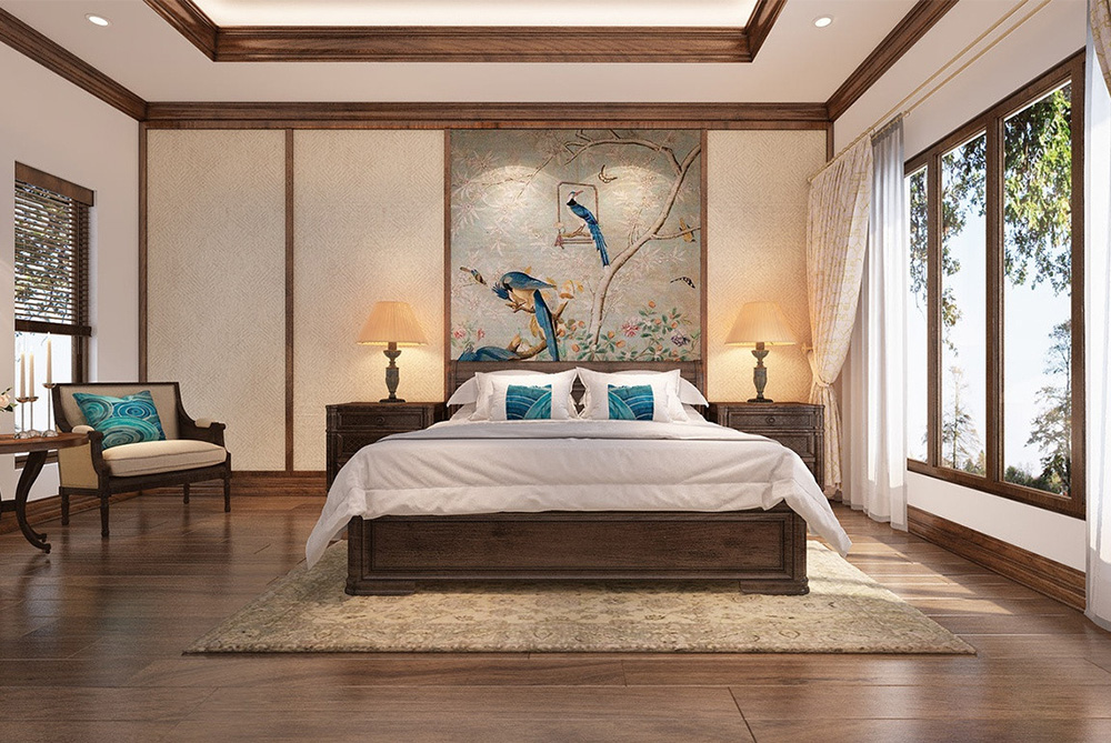 Hình ảnh Tranh khách sạn phong cách Đông Dương treo phòng ngủ