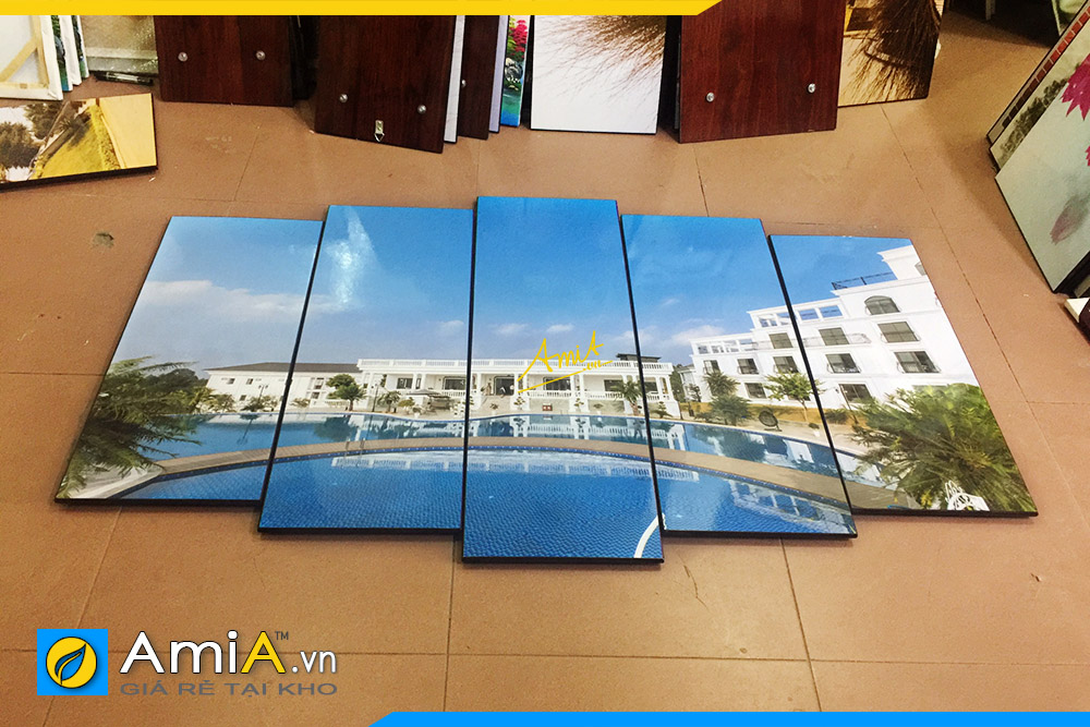 Hình ảnh Tranh treo resort villa đẹp sang trọng ghép bộ 5 tấm